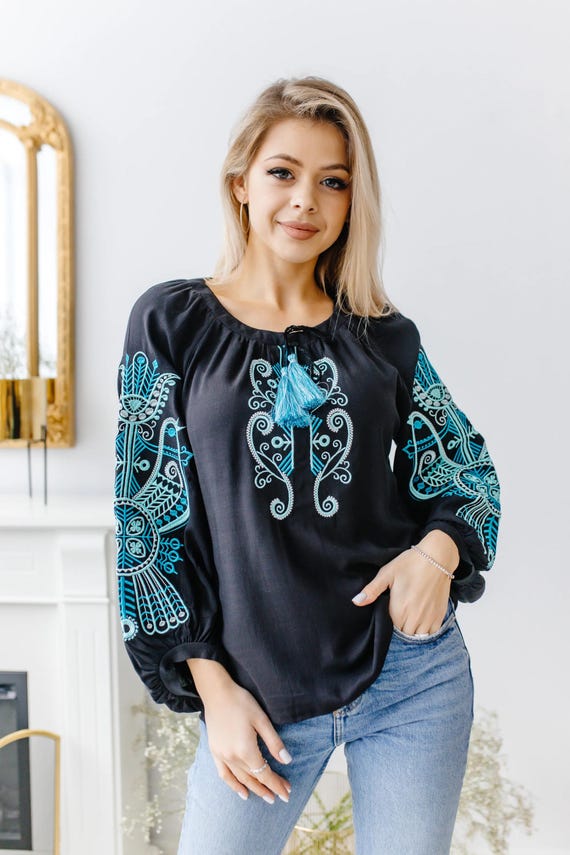 Ukrainian Embroidered Blouse for Women | Ethno Vintage Women's Vyshyvanka Shirt | Sorochka Vyshyta | Vyshyvanka Gift USA | Вишиванка (124)