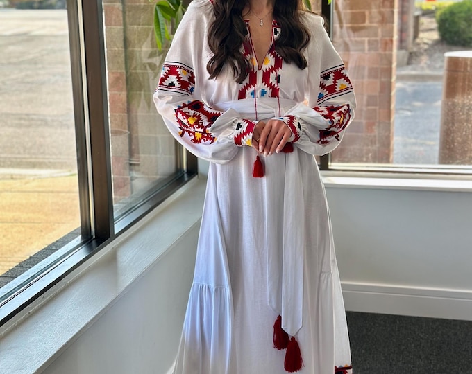 Ukrainian Vyshyvanka Dress | Ukraine Embroidered Dress in USA | Handmade Traditional Ukraine-Style Boho Embroidery Gift | Вишиванка (26)
