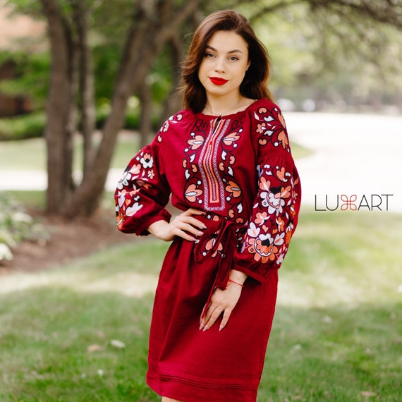 Ukrainian Vyshyvanka Dress | Ukraine Embroidered Dress in USA | Handmade Traditional Ukraine-Style Boho Embroidery Gift | Вишиванка (68)