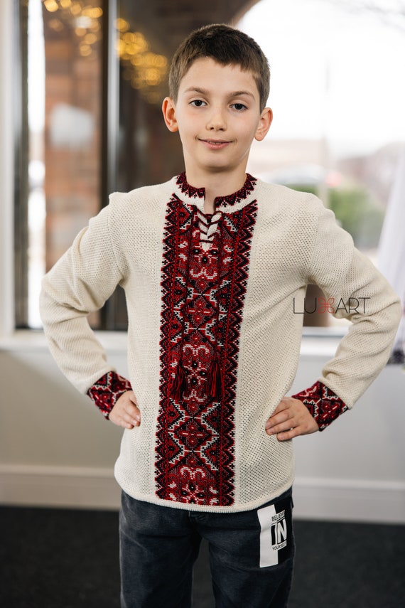Ukrainian Vyshyvanka for Boys | Knitted Linen Embroidered Shirt | Ukrainian Vyshyta Sorochka Gift in Stock in USA | Вишиванка у США (2)