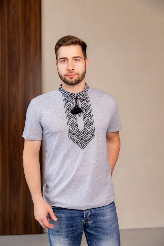Men's Ukrainian Vyshyvanka T-Shirt | Embroidered Patriotic Gift