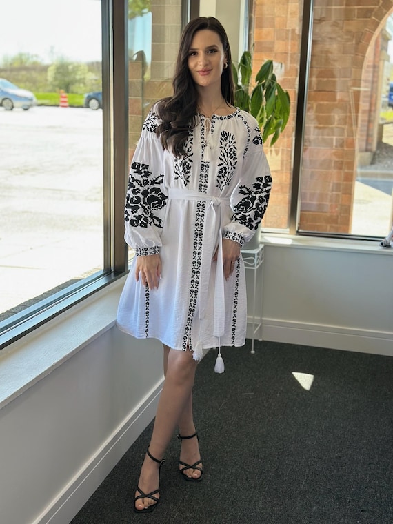 Ukrainian Vyshyvanka Dress | Ukraine Embroidered Dress in USA | Handmade Traditional Ukraine-Style Boho Embroidery Gift | Вишиванка