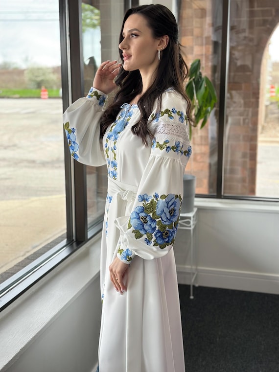 Ukrainian Vyshyvanka Dress | Ukraine Embroidered Dress in USA | Handmade Traditional Ukraine-Style Boho Embroidery Gift | Вишиванка