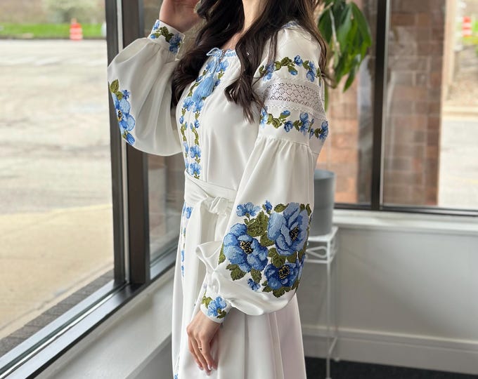 Ukrainian Vyshyvanka Dress | Ukraine Embroidered Dress in USA | Handmade Traditional Ukraine-Style Boho Embroidery Gift | Вишиванка