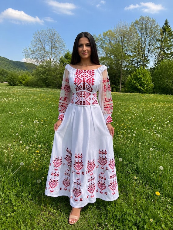 Embroidered Ukrainian Dress | Vyshyvanka Style Dress with Traditional Embroidery | Handmade Boho Chic Outfit