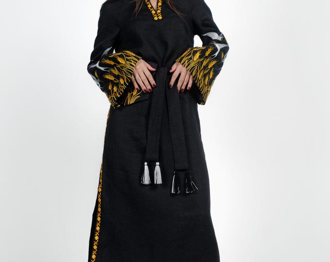 Linen Embroidered Ukrainian Dress | Vyshyvanka Style Dress with Traditional Embroidery | Handmade Boho Chic Outfit