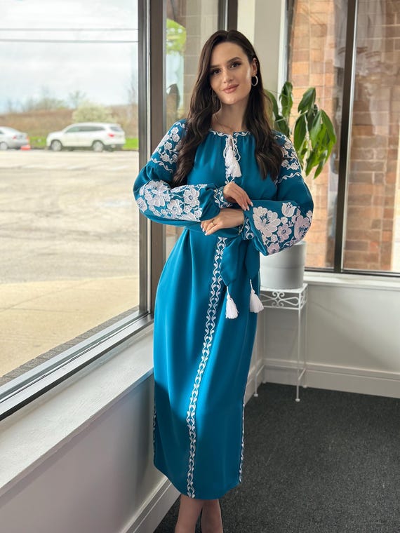 Ukrainian Vyshyvanka Dress | Ukraine Embroidered Dress in USA | Handmade Traditional Ukraine-Style Boho Embroidery Gift | Вишиванка