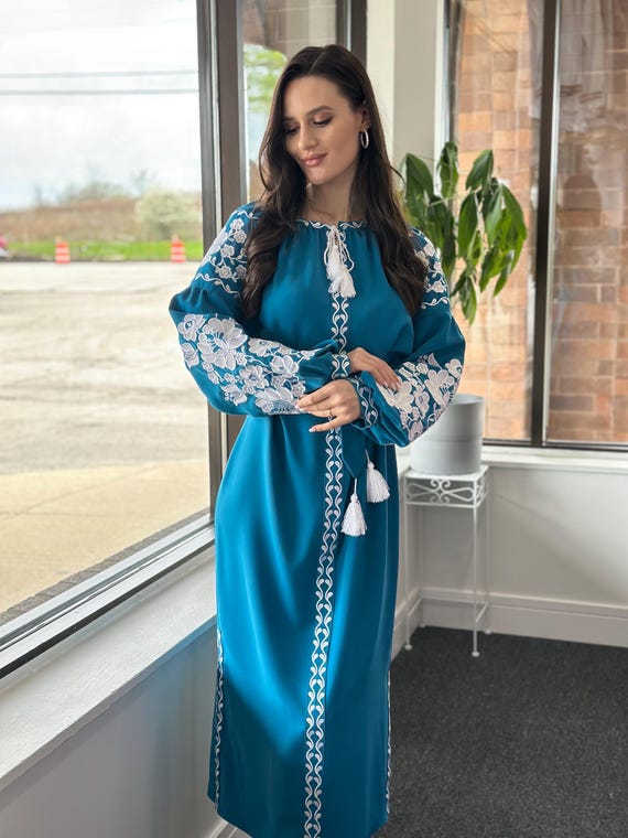 Ukrainian Vyshyvanka Dress | Ukraine Embroidered Dress in USA | Handmade Traditional Ukraine-Style Boho Embroidery Gift | Вишиванка