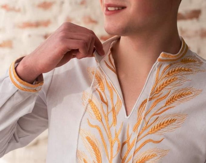 Couple's Ukrainian Embroidered Vyshyvanky Shirts | Wheat Design, Men's Women's Traditional Wear