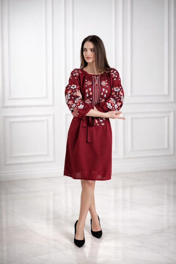 Ukrainian Vyshyvanka Dress | Ukraine Embroidered Dress in USA | Handmade Traditional Ukraine-Style Boho Embroidery Gift | Вишиванка (68)