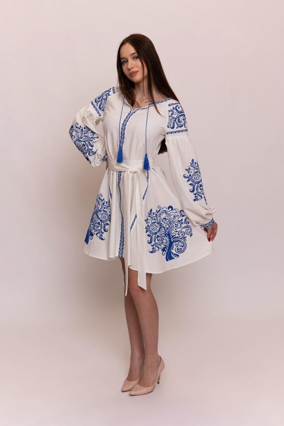 Ukrainian Vyshyvanka Dress | Ukraine Embroidered Dress in USA | Handmade Traditional Ukraine-Style Boho Embroidery Gift | Вишиванка