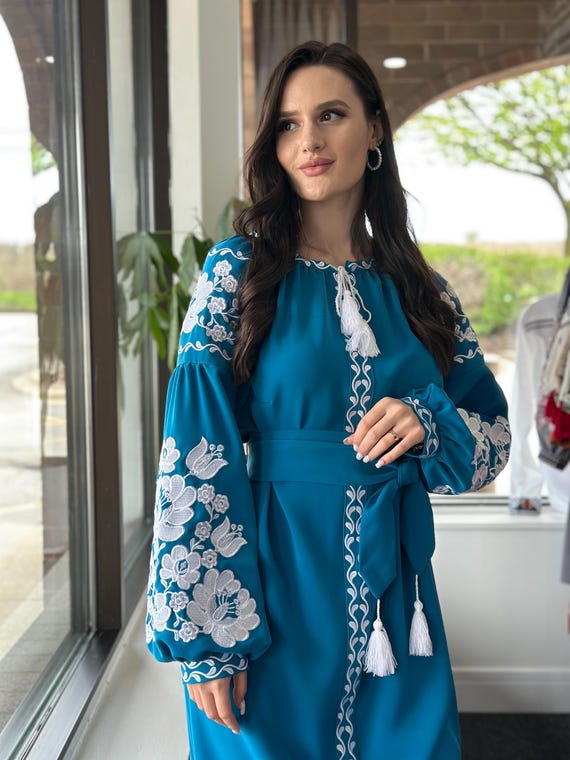 Ukrainian Vyshyvanka Dress | Ukraine Embroidered Dress in USA | Handmade Traditional Ukraine-Style Boho Embroidery Gift | Вишиванка