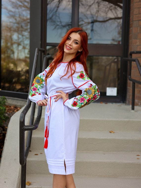 Ukrainian Vyshyvanka Dress | Ukraine Embroidered Dress in USA | Handmade Traditional Ukraine-Style Boho Embroidery Gift | Вишиванка (12)