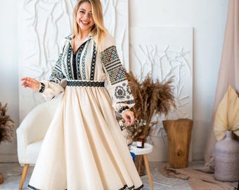 Ukrainian Vyshyvanka Dress | Ukraine Embroidered Dress in USA | Handmade Traditional Ukraine-Style Boho Embroidery Gift | Вишиванка (121)