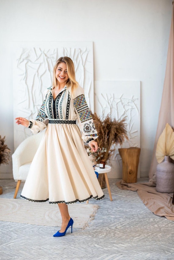 Ukrainian Vyshyvanka Dress | Ukraine Embroidered Dress in USA | Handmade Traditional Ukraine-Style Boho Embroidery Gift | Вишиванка (121)