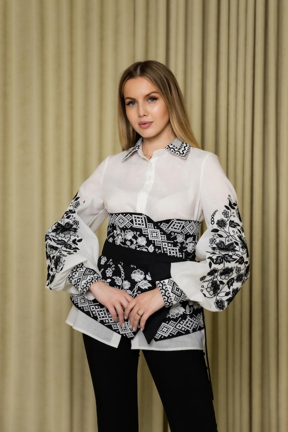 Ukrainian Embroidered Blouse with corset for Women | Ethno Vintage Women's Vyshyvanka Shirt | Sorochka Vyshyta | Vyshyvanka Gift USA