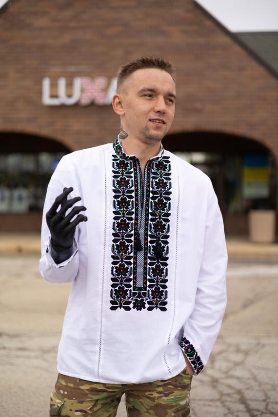 Mens Ukrainian Vyshyvanka Shirt, Embroidered Long Sleeve, Slavic Folk Costume in USA