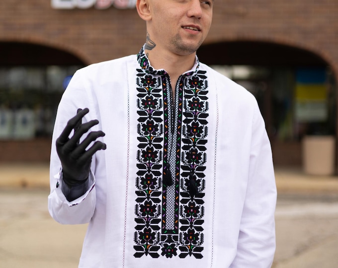Mens Ukrainian Vyshyvanka Shirt, Embroidered Long Sleeve, Slavic Folk Costume in USA