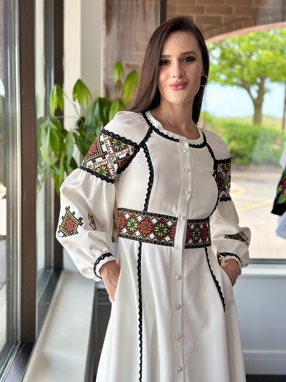 Ukrainian Vyshyvanka Dress | Ukraine Embroidered Dress in USA | Handmade Traditional Ukraine-Style Boho Embroidery Gift | Вишиванка