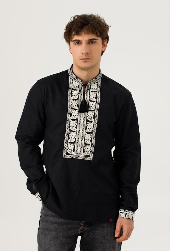 Embroidered Ukrainian Shirt Vyshyvanka, Linen Ethnic Blouse for Men