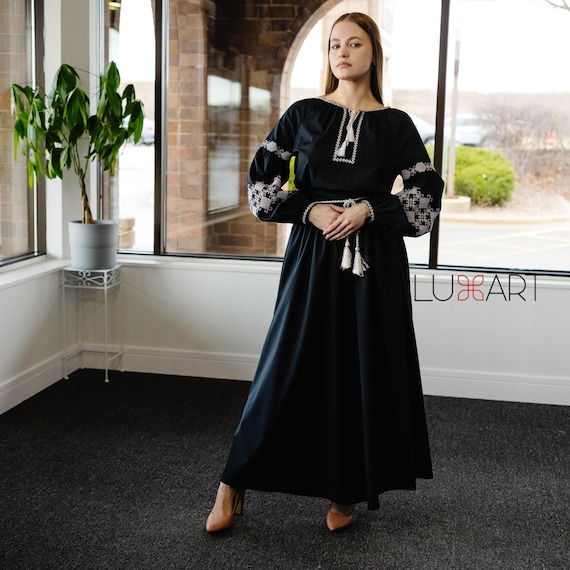 Ukrainian Vyshyvanka Dress | Ukraine Embroidered Dress in USA | Handmade Traditional Ukraine-Style Boho Embroidery Gift | Вишиванка (105)