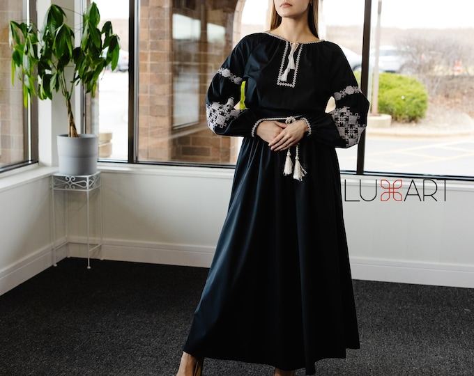 Ukrainian Vyshyvanka Dress | Ukraine Embroidered Dress in USA | Handmade Traditional Ukraine-Style Boho Embroidery Gift | Вишиванка (105)