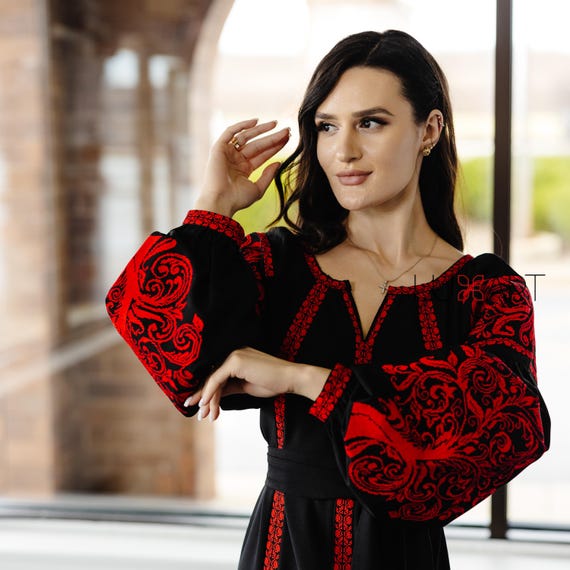 Ukrainian Vyshyvanka Dress | Ukraine Embroidered Dress in USA | Handmade Traditional Ukraine-Style Boho Embroidery Gift | Вишиванка (105)