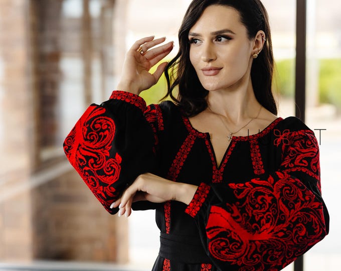 Ukrainian Vyshyvanka Dress | Ukraine Embroidered Dress in USA | Handmade Traditional Ukraine-Style Boho Embroidery Gift | Вишиванка (105)