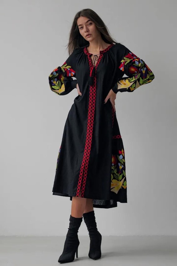 Embroidered Ukrainian Dress | Vyshyvanka Style Dress with Traditional Embroidery | Handmade Boho Chic Outfit