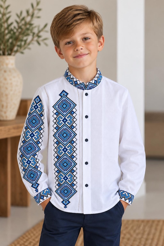 Embroidered Vyshyvanka Shirt for Boys | Ukrainian Embroidery Shirt | Traditional Ukraine Style Gift in Stock in USA | Вишиванка у США