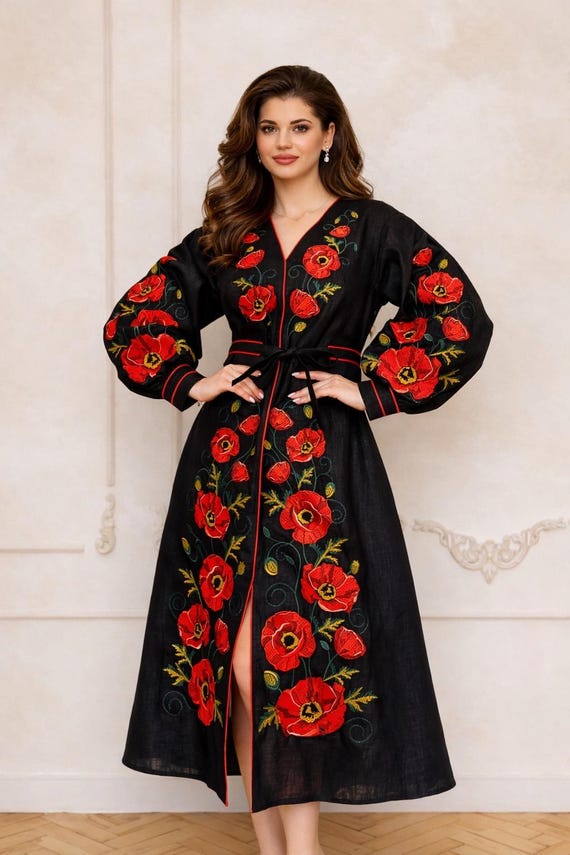 Ukrainian Vyshyvanka Dress | Ukraine Embroidered Dress in USA | Handmade Traditional Ukraine-Style Boho Embroidery Gift | Вишиванка