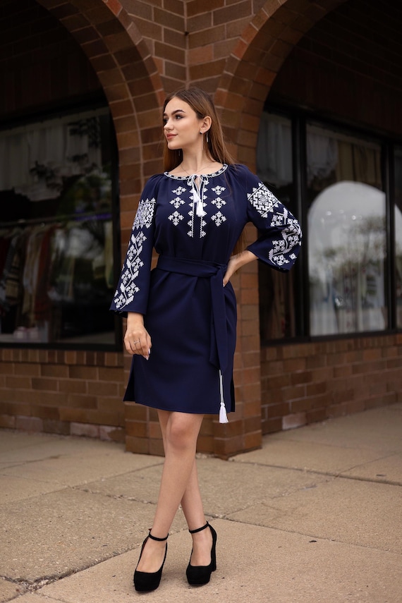 Ukrainian Vyshyvanka Dress | Ukraine Embroidered Dress in USA | Handmade Traditional Ukraine-Style Boho Embroidery Gift | Вишиванка