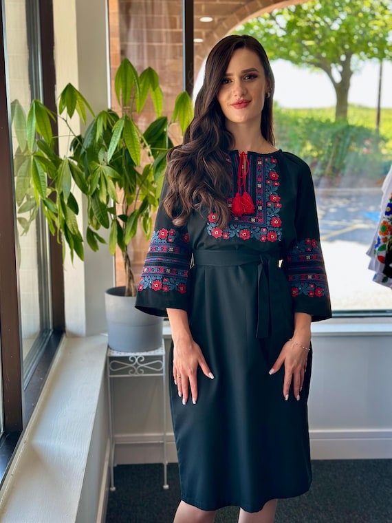 Ukrainian Vyshyvanka Dress | Ukraine Embroidered Dress in USA | Handmade Traditional Ukraine-Style Boho Embroidery Gift | Вишиванка