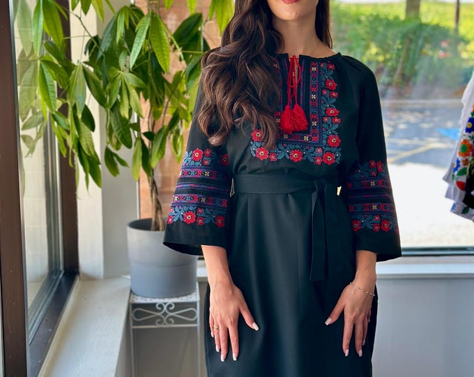 Ukrainian Vyshyvanka Dress | Ukraine Embroidered Dress in USA | Handmade Traditional Ukraine-Style Boho Embroidery Gift | Вишиванка