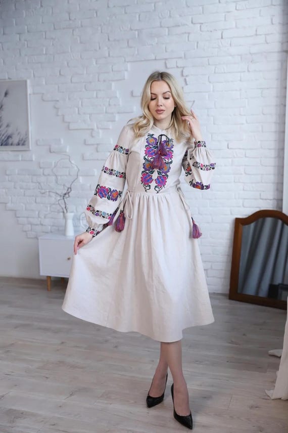 Handmade Ukrainian Vyshyvanka Dress | Embroidered Boho Folk Dress in USA