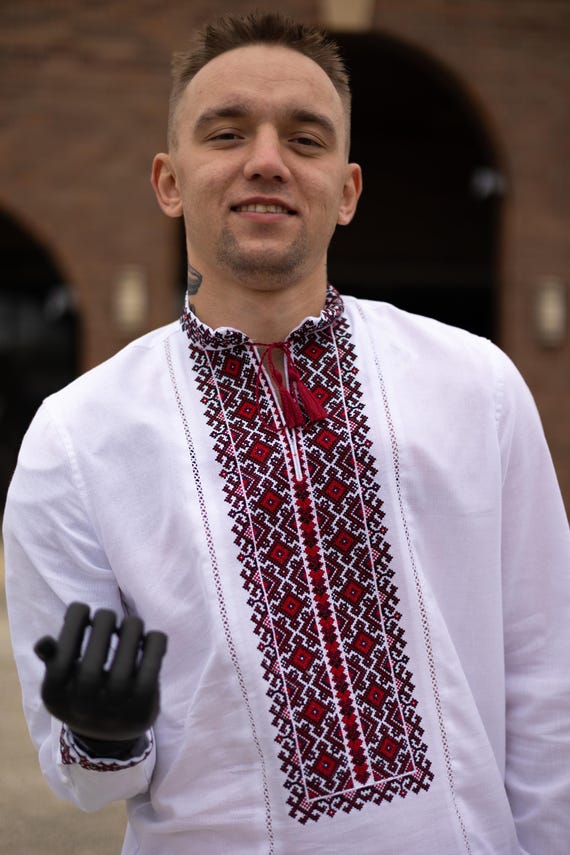 Mens Ukrainian Embroidered Shirt, Vyshyvanka, White cotton Blouse, Ethnic Clothing in USA