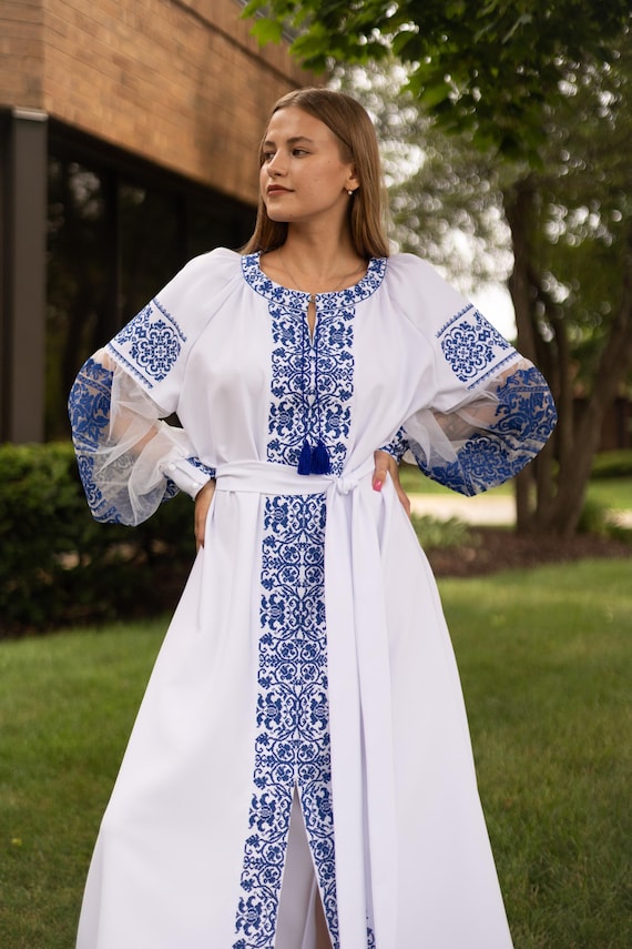 Ukrainian Vyshyvanka Dress | Ukraine Embroidered Dress in USA | Handmade Traditional Ukraine-Style Boho Embroidery Gift | Вишиванка
