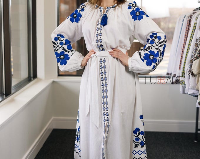 Ukrainian Vyshyvanka Dress | Ukraine Embroidered Dress in USA | Handmade Traditional Ukraine-Style Boho Embroidery Gift | Вишиванка