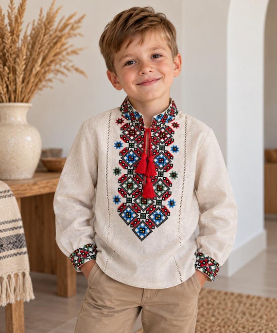 Embroidered Vyshyvanka Shirt for Boys | Ukrainian Embroidery Shirt | Traditional Ukraine Style Gift in Stock in USA | Вишиванка у США