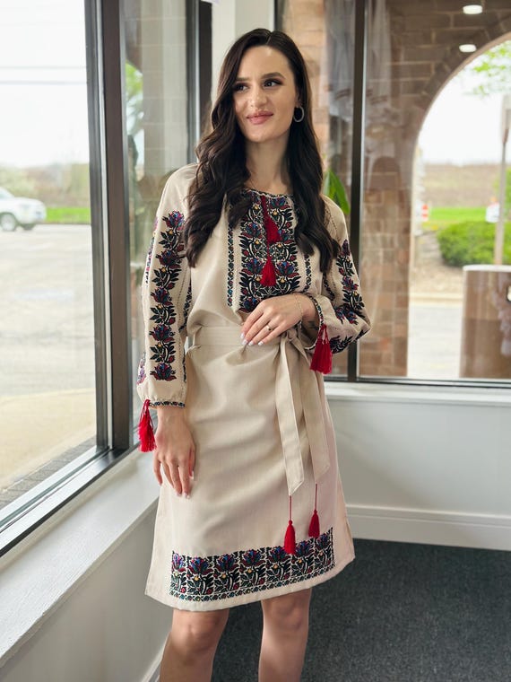 Ukrainian Vyshyvanka Dress | Ukraine Embroidered Dress in USA | Handmade Traditional Ukraine-Style Boho Embroidery Gift | Вишиванка
