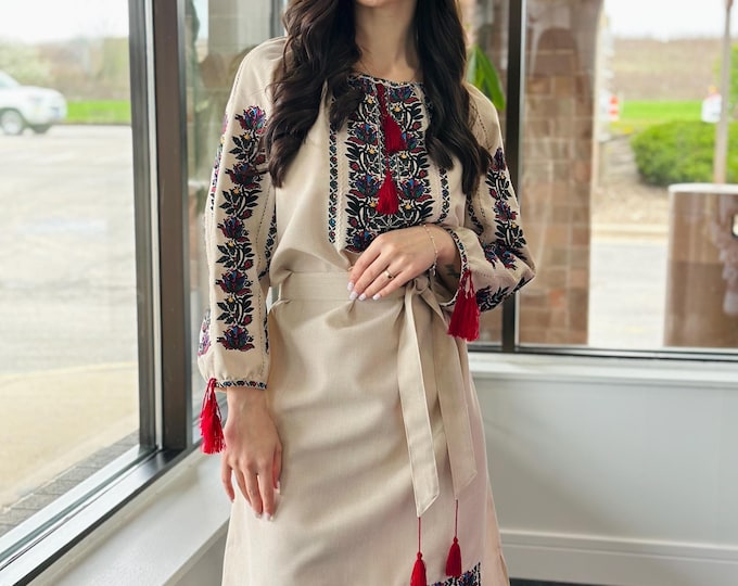 Ukrainian Vyshyvanka Dress | Ukraine Embroidered Dress in USA | Handmade Traditional Ukraine-Style Boho Embroidery Gift | Вишиванка