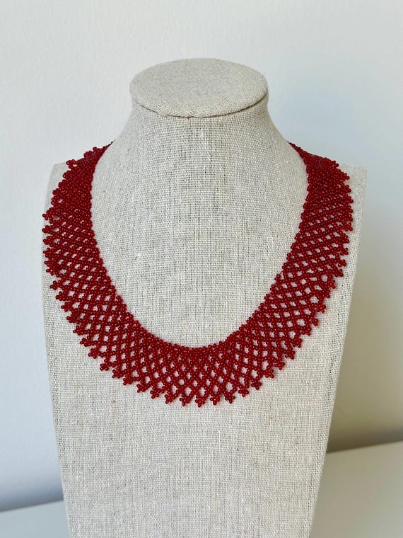 Handmade Ukrainian Beaded Necklace, Traditional Seed Bead Collar, Ethnic Folk Jewelry, Boho Statement Necklace, Gift for Women