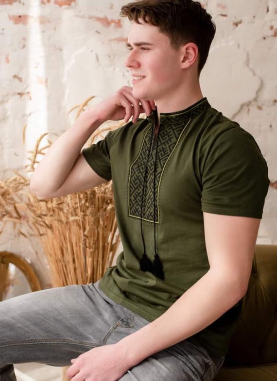 Ukrainian Vyshyvanka | Men's Embroidered Ukrainian Men’s T-Shirt Shirt, Ukraine Gift, Patriotic, Vyshyvanka Style
