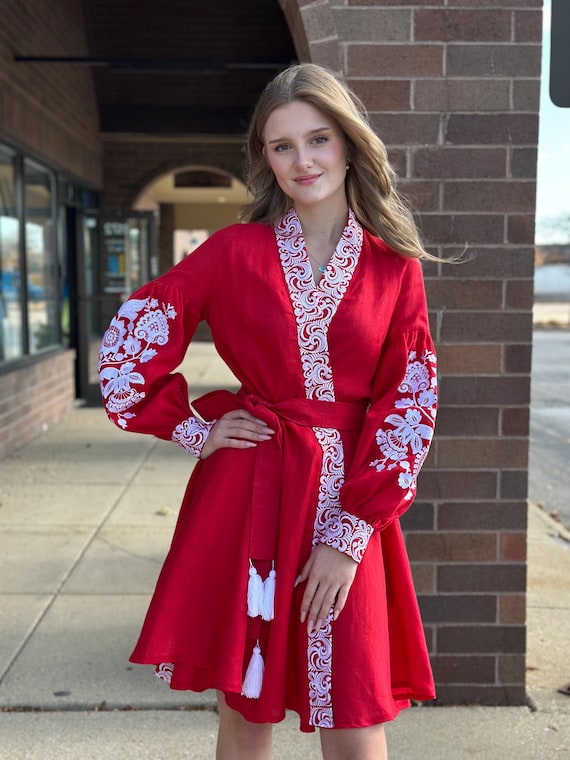 Embroidered Ukrainian Dress | Vyshyvanka Style Dress with Traditional Embroidery | Handmade Boho Chic Outfit