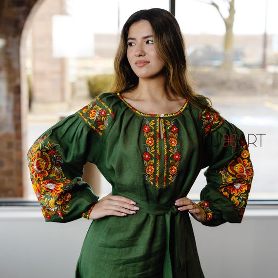 Ukrainian Vyshyvanka Dress | Ukraine Embroidered Dress in USA | Handmade Traditional Ukraine-Style Boho Embroidery Gift | Вишиванка (129)