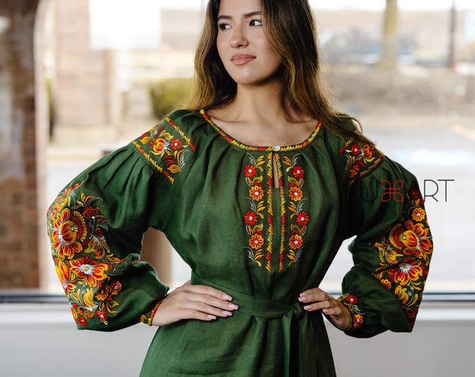 Ukrainian Vyshyvanka Dress | Ukraine Embroidered Dress in USA | Handmade Traditional Ukraine-Style Boho Embroidery Gift | Вишиванка (129)