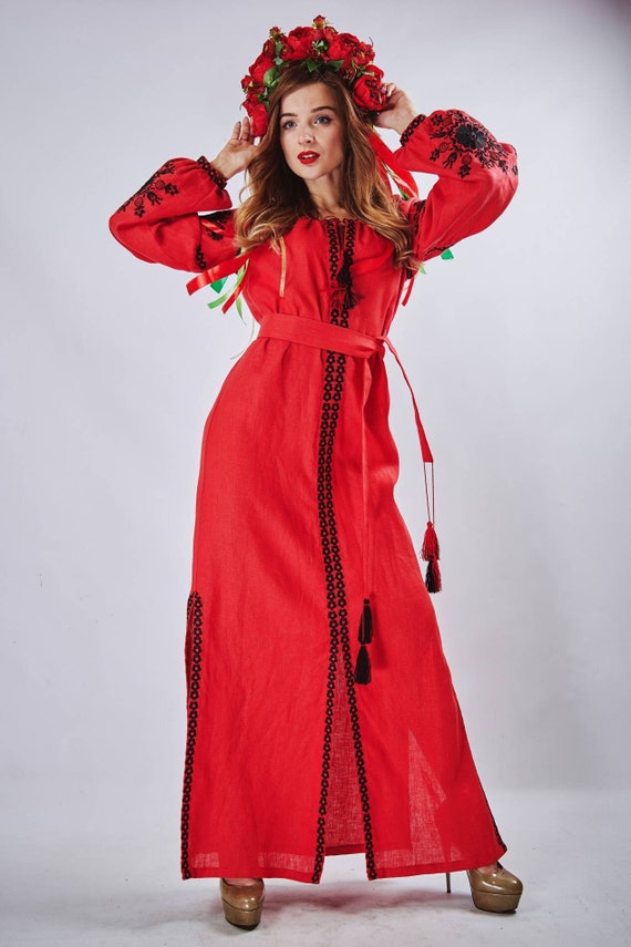 For order 2-4 weeks NEW Dress Embroidered red dress Ukrainian style dress with embroidered cotton dress Vyshyvanka dress Organic dress