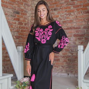 Handmade Traditiona l Ukrainian Vyshyvanka Dress | Ukraine Embroidered Dress in USA | Ukraine-Style Boho Embroidery Gift | Вишиванка
