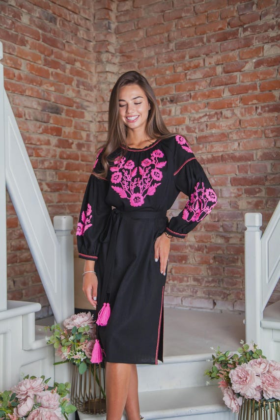 Ukrainian Vyshyvanka Dress | Ukraine Embroidered Dress in USA | Handmade Traditional Ukraine-Style Boho Embroidery Gift | Вишиванка