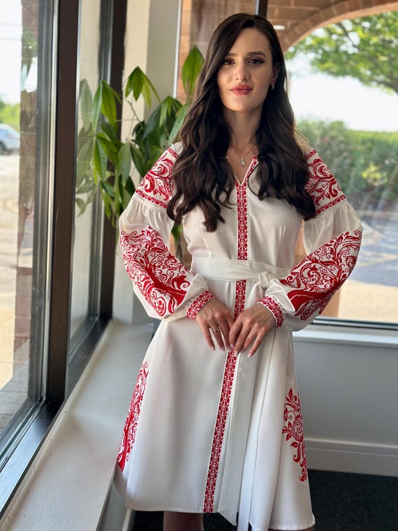 Ukrainian Vyshyvanka Dress | Ukraine Embroidered Dress in USA | Handmade Traditional Ukraine-Style Boho Embroidery Gift | Вишиванка